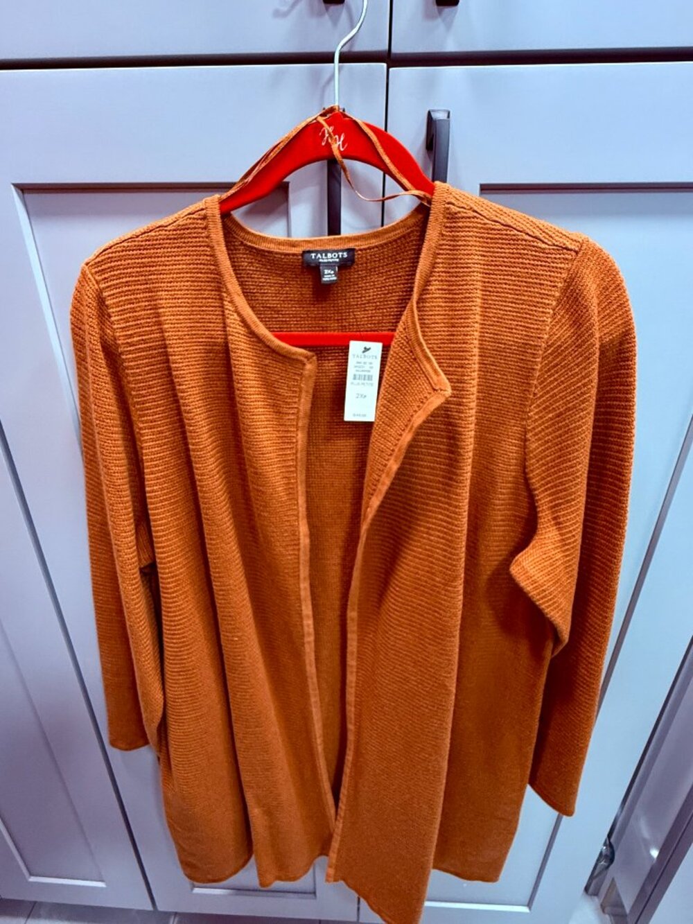 Talbots Plus Petite 2XP Rust Orange Long Open Front Cardigan Duster NWT